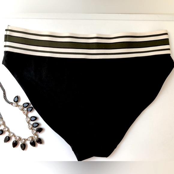 H&M Black & Olive Green Striped High Waisted Bikini Bottom Size 6 - Picture 5 of 7
